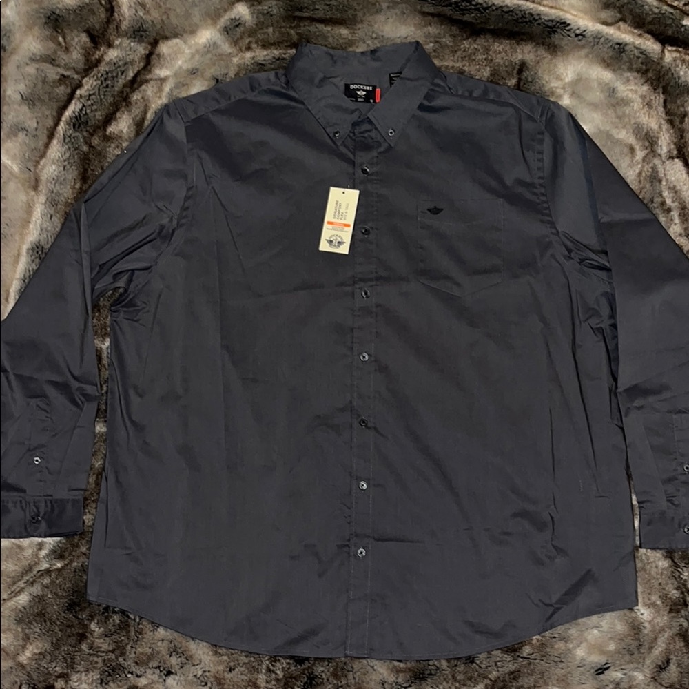3XLT Dockers Mens Gray Signature Comfort Flex Shirt Classic Button Up 3XL Tall